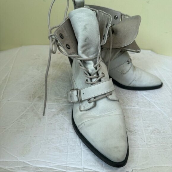 AllSaints Katy Leather Zip Buckle Lace Up Moto Western Heel Boots Festival Shoe - Picture 7 of 16